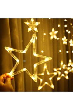 Animasyonlu Yıldız Neon Yılbaşı Perde Süsü 60-90 Cm 3 Metre Yıldız Neon Ledli Yılbaşı Süsü SNC-609