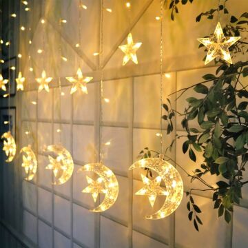 Animasyonlu AyYıldız Neon Yılbaşı Perde Süsü 60-90 Cm 3 Metre AyYıldız Neon Ledli Yılbaşı Süsü SNC-609-1