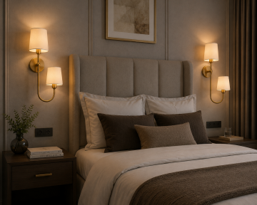 Belmont Gold Çift Kumaş Şapkalı Dekoratif Otel ve Yatak Başı Duvar Apliği