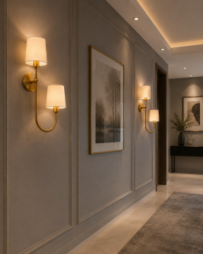 Belmont Gold Çift Kumaş Şapkalı Dekoratif Otel ve Yatak Başı Duvar Apliği