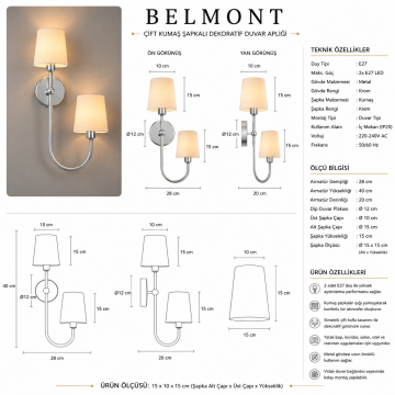 Belmont Krom Çift Kumaş Şapkalı Dekoratif Duvar Apliği