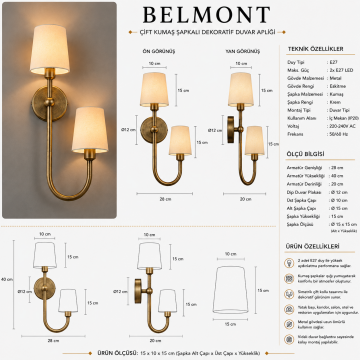 Belmont Eskitme Çift Kumaş Şapkalı Dekoratif Duvar Apliği