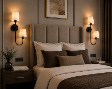 Belmont Siyah Çift Kumaş Şapkalı Dekoratif Otel ve Yatak Başı Duvar Apliği