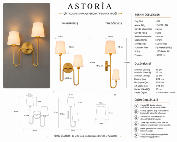 Astoria Gold Çift Kumaş Şapkalı Yatak Başı ve Otel Duvar Apliği
