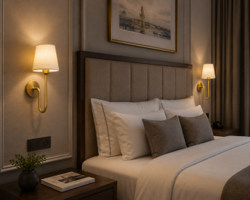 Victoria Gold Kumaş Şapkalı Dekoratif Otel ve Yatak Başı Duvar Apliği