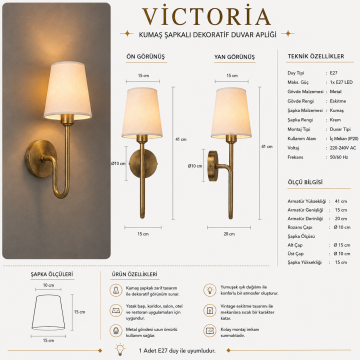 Victoria Eskitme Kumaş Şapkalı Dekoratif Otel ve Yatak Başı Duvar Apliği