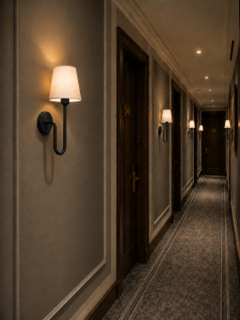Victoria Siyah Kumaş Şapkalı Dekoratif Otel ve Yatak Başı Duvar Apliği