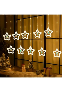 Animasyonlu Noel Baba ve Çam Yıldız Set Led Yılbaşı Perde Süsü 60-90 Cm 3 Metre Noel Baba ve Çam Yıldız Yılbaşı Süsü SNC-620