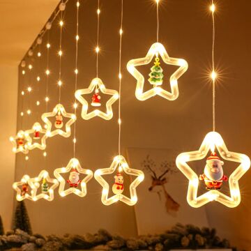 Animasyonlu Noel Baba ve Çam Yıldız Set Led Yılbaşı Perde Süsü 60-90 Cm 3 Metre Noel Baba ve Çam Yıldız Yılbaşı Süsü SNC-620