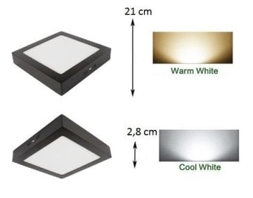 Cata 18 Watt Sıva Üstü Kare Led Panel Aydınlatma Siyah Kasa CT-5236 3200K (Gün Işığı)