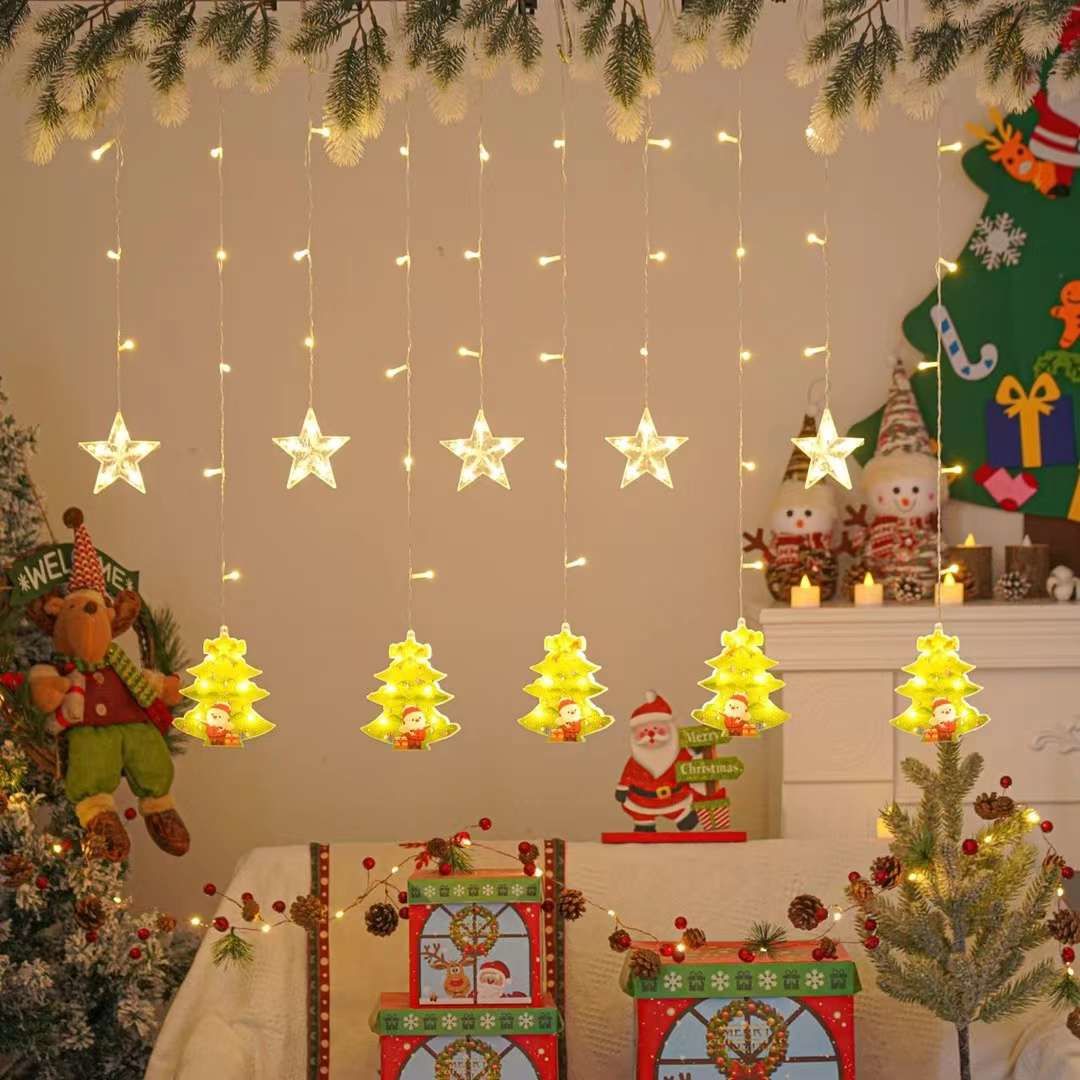 Animasyonlu Çam ve Yıldız Set Led Yılbaşı Perde Süsü 60-90 Cm 3 Metre Çam ve Yıldız Yılbaşı Süsü SNC-625