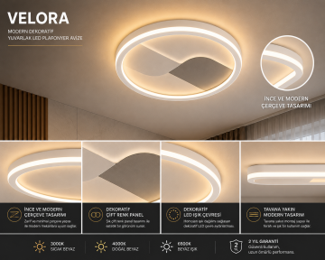 Velora Modern Yuvarlak Plafonyer Led Avize Aydınlatma 3 Renk Modlu KOZ8151