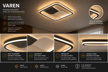 Varen Modern Kare Plafonyer Led Avize Aydınlatma 3 Renk Modlu KOZ8064