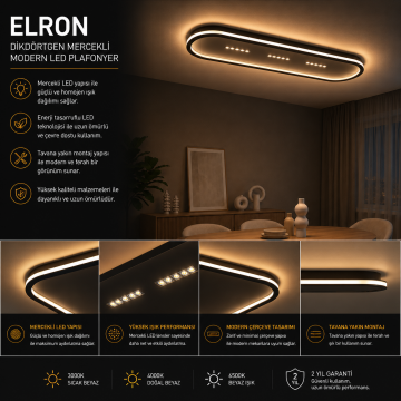 Elron Mercekli Oval Dikdörtgen Plafonyer Led Avize Aydınlatma 3 Renk Modlu KOZ8066