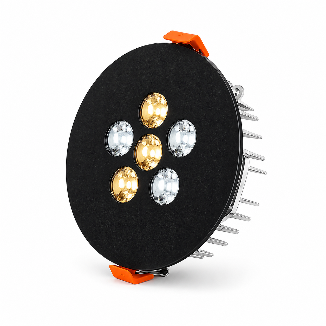 Yuvarlak Kuyumcu Led Spot Armatürü 10W 6 Lens Sıva Altı 3000K + 6000K Siyah