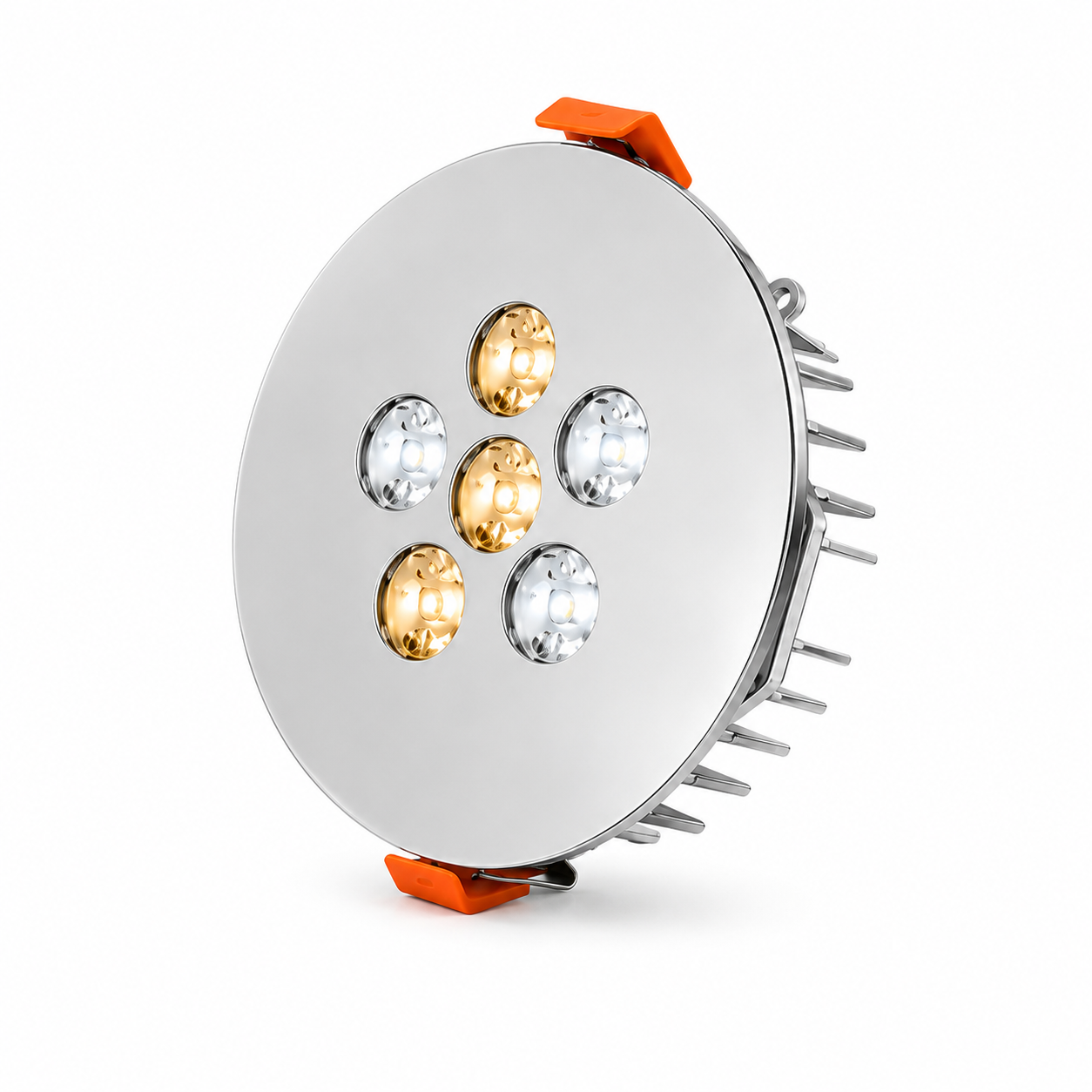 Yuvarlak Kuyumcu Led Spot Armatürü 10W 6 Lens Sıva Altı 3000K + 6000K Krom