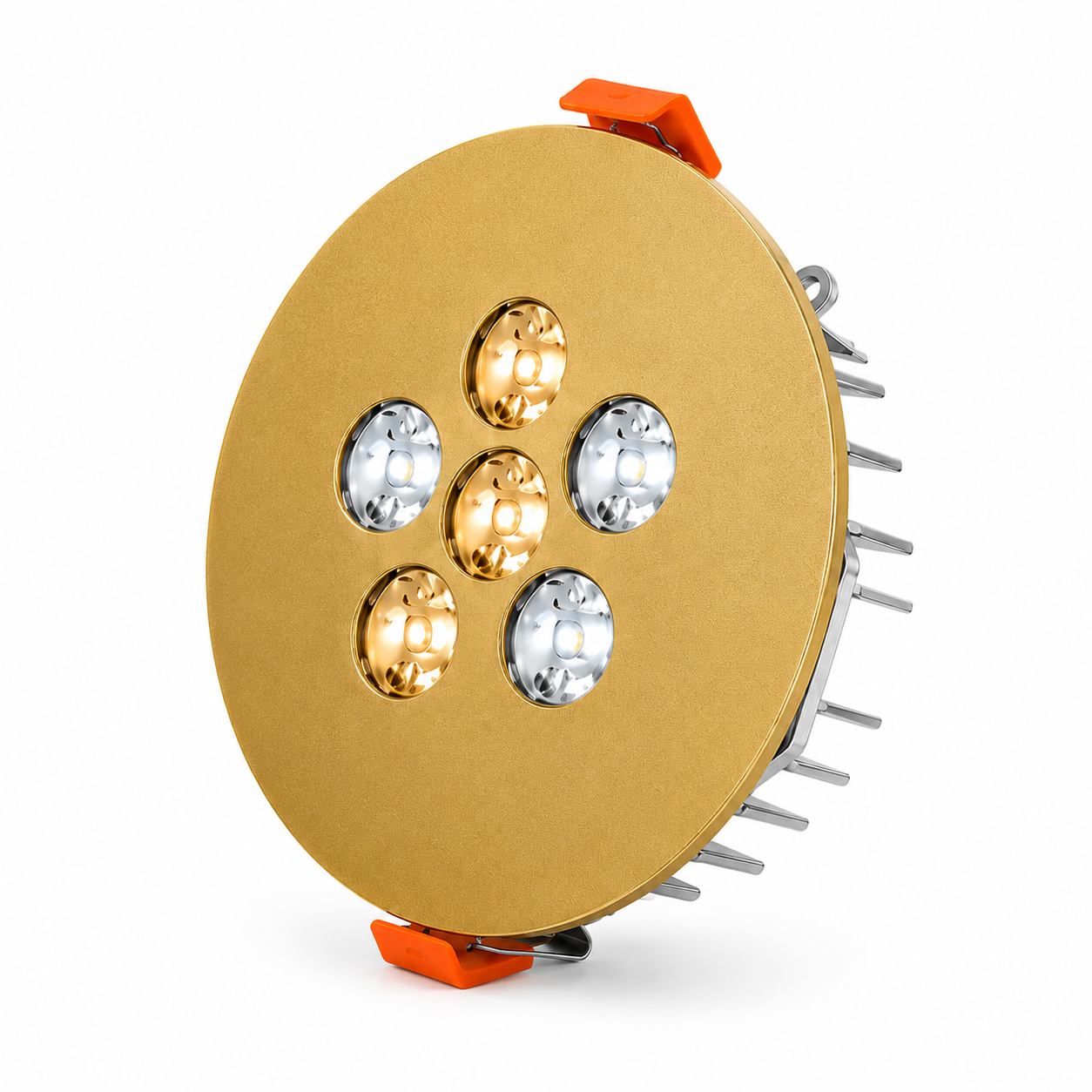 Yuvarlak Kuyumcu Led Spot Armatürü 10W 6 Lens Sıva Altı 3000K + 6000K Gold Fırın Boya
