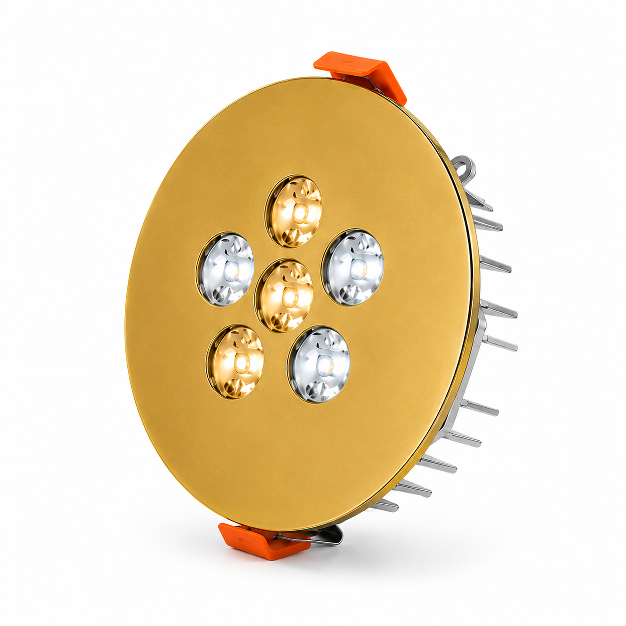 Yuvarlak Kuyumcu Led Spot Armatürü 10W 6 Lens Sıva Altı 3000K + 6000K Gold Kaplama