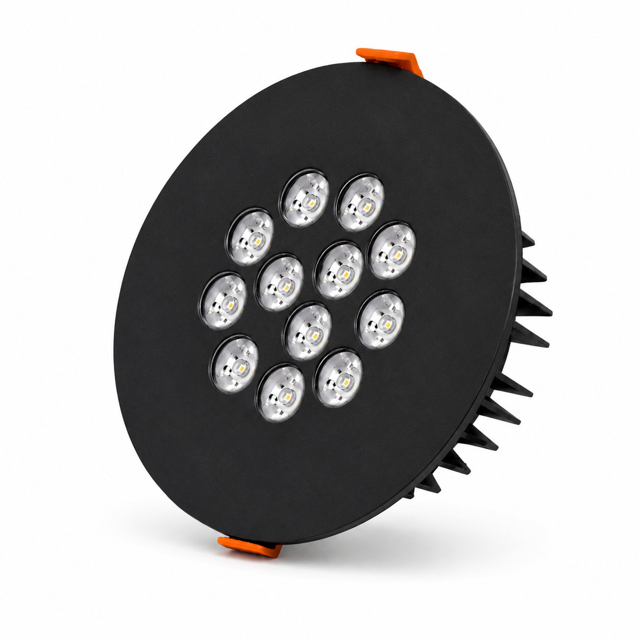 Yuvarlak Kuyumcu Led Spot Armatürü 22W 12 Lens Sıva Altı 3000K + 6000K Siyah