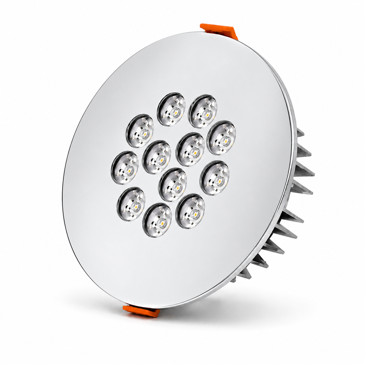 Yuvarlak Kuyumcu Led Spot Armatürü 22W 12 Lens Sıva Altı 3000K + 6000K Krom