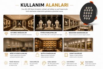 Yuvarlak Kuyumcu Led Spot Armatürü 32W 18 Lens Sıva Altı 3000K + 6000K