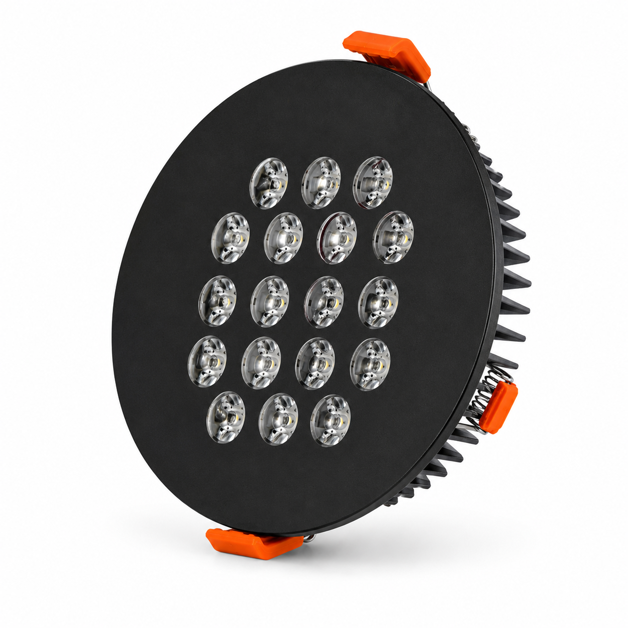Yuvarlak Kuyumcu Led Spot Armatürü 32W 18 Lens Sıva Altı 3000K + 6000K Siyah