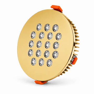Yuvarlak Kuyumcu Led Spot Armatürü 32W 18 Lens Sıva Altı 3000K + 6000K Gold Kaplama