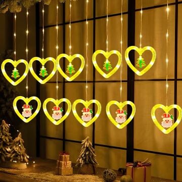 Animasyonlu Noel Baba ve Çam Kalp Set Led Yılbaşı Perde Süsü 60-90 Cm 3 Metre Noel Baba ve Çam Kalp Yılbaşı Süsü SNC-621