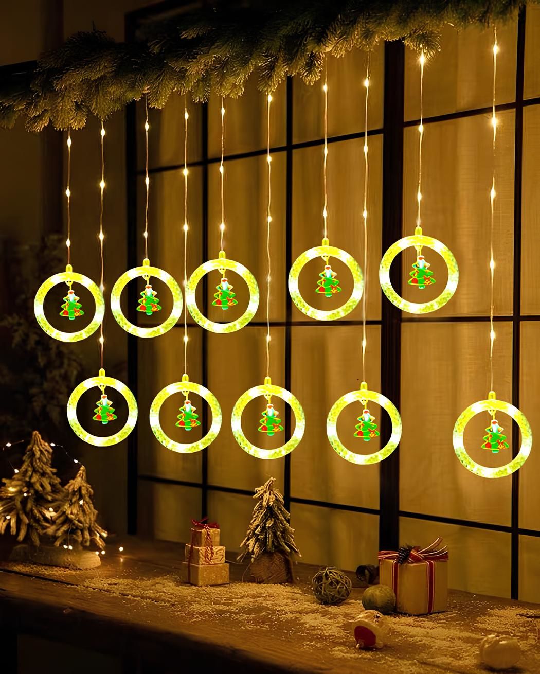 Animasyonlu Çam Çember Set Led Yılbaşı Perde Süsü 60-90 Cm 3 Metre Çam Çember Yılbaşı Süsü SNC-624