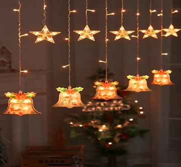 Animasyonlu Çan ve Yıldız Set Led Yılbaşı Perde Süsü 60-90 Cm 3 Metre Çan ve Yıldız Yılbaşı Süsü SNC-628