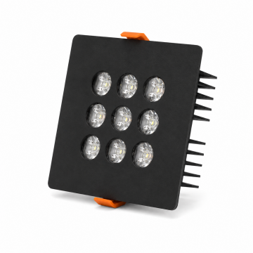 Kare Kuyumcu Led Spot Armatürü 18W 9 Lens Sıva Altı 3000K + 6000K Siyah