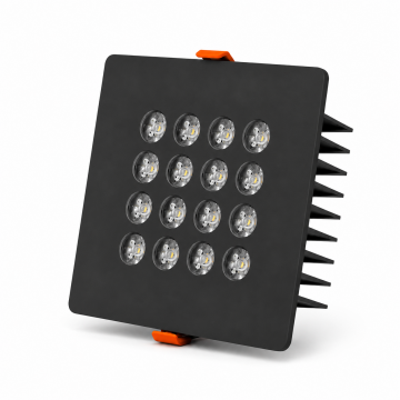 Kare Kuyumcu Led Spot Armatürü 30W 16 Lens Sıva Altı 3000K + 6000K Siyah