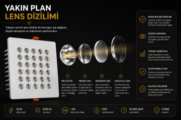 Kare Kuyumcu Led Spot Armatürü 54W 30 Lens Sıva Altı 3000K + 6000K