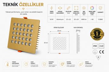 Kare Kuyumcu Led Spot Armatürü 54W 30 Lens Sıva Altı 3000K + 6000K