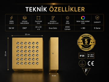 Kare Kuyumcu Led Spot Armatürü 54W 30 Lens Sıva Üstü 3000K + 6000K
