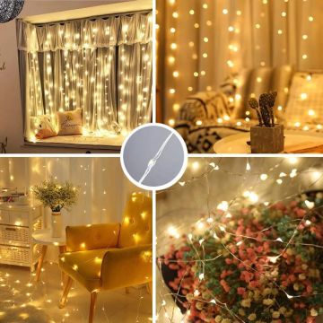 Kumandalı 8 Fonksiyonlu Led Perde Yılbaşı Süsü 3x2 Metre 10 Dallı Perde Yılbaşı Ağacı Süsü Fiş Tipi SNC-637