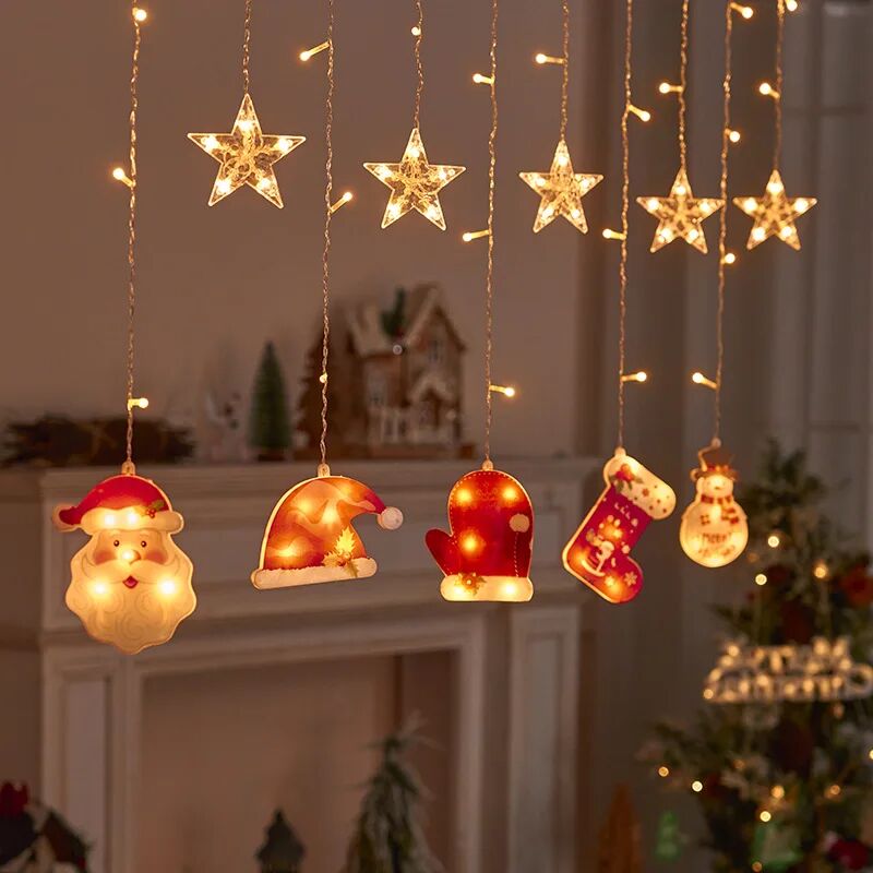Animasyonlu Noel Karışık ve Yıldız Set Led Yılbaşı Perde Süsü 60-90 Cm 3 Metre Noel Karışık ve Yıldız Yılbaşı Süsü SNC-702