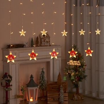 Animasyonlu Yıldız ve Yıldız Set Led Yılbaşı Perde Süsü 60-90 Cm 3 Metre Yıldız ve Yıldız Yılbaşı Süsü SNC-704