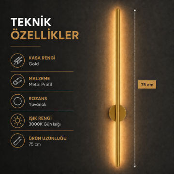 Kılıç Aplik Gold Kasa Dekoratif Çift Yönlü Duvar Aplik Armatür 75CM