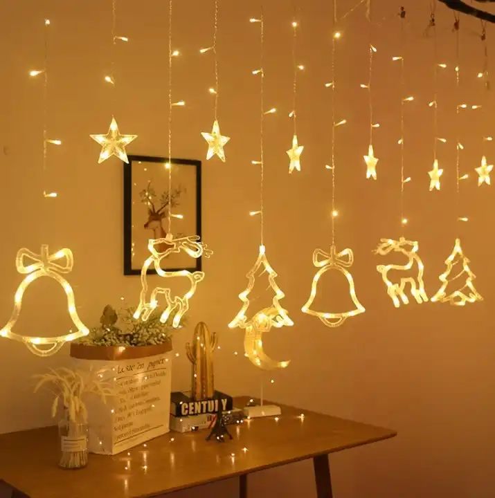 Animasyonlu Noel Karışık ve Yıldız Set Led Yılbaşı Perde Süsü 60-90 Cm 3 Metre Noel Karışık ve Yıldız Yılbaşı Süsü SNC-709