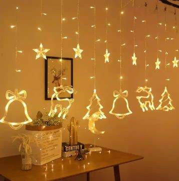 Animasyonlu Noel Karışık ve Yıldız Set Led Yılbaşı Perde Süsü 60-90 Cm 3 Metre Noel Karışık ve Yıldız Yılbaşı Süsü SNC-709