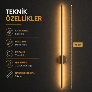 Kılıç Aplik Eskitme Kasa Dekoratif Çift Yönlü Duvar Aplik Armatür 75CM