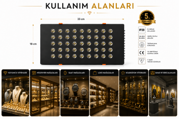 Dikdörtgen Kuyumcu Led Spot Armatürü 65W 36 Lens Sıva Altı 3000K + 6000K