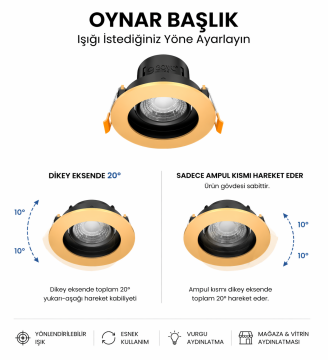 Goya 8 Watt Yuvarlak Dimlenebilir Samsung Ledli Spot Armatür GY 1741-8 3000  K (Gün Işığı) - Siyah - Beyaz - Dimli