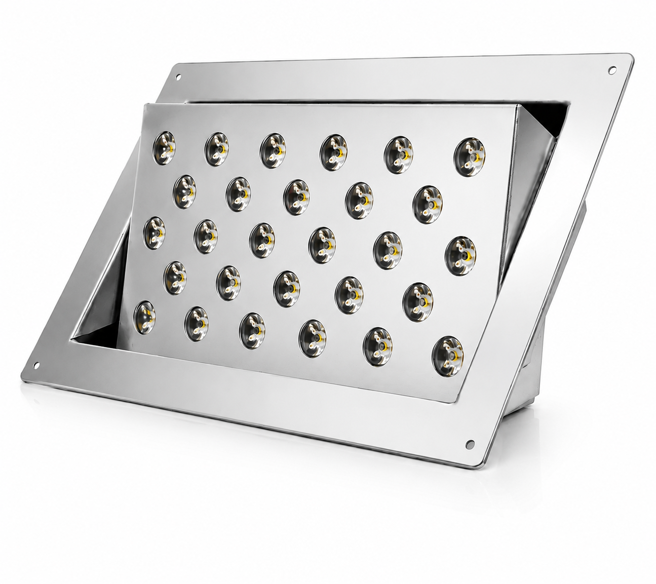 Dikdörtgen Oynar Başlıklı Kuyumcu Led Spot 50W 28 Lens Sıva Altı 3000K + 6000K Krom