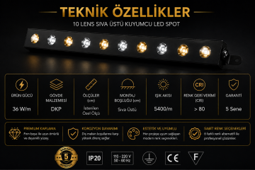 Linear Kuyumcu Led Spot Armatürü 100Cm 36W 19 Lens Sıva Üstü 3000K + 6000K