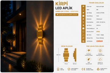 Kirpi 8 Watt Gold Kasa Led Amber Işık Duvar Aplik
