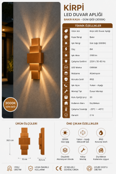 Kirpi 8 Watt Bakır Kasa Led Gün Işığı Duvar Aplik