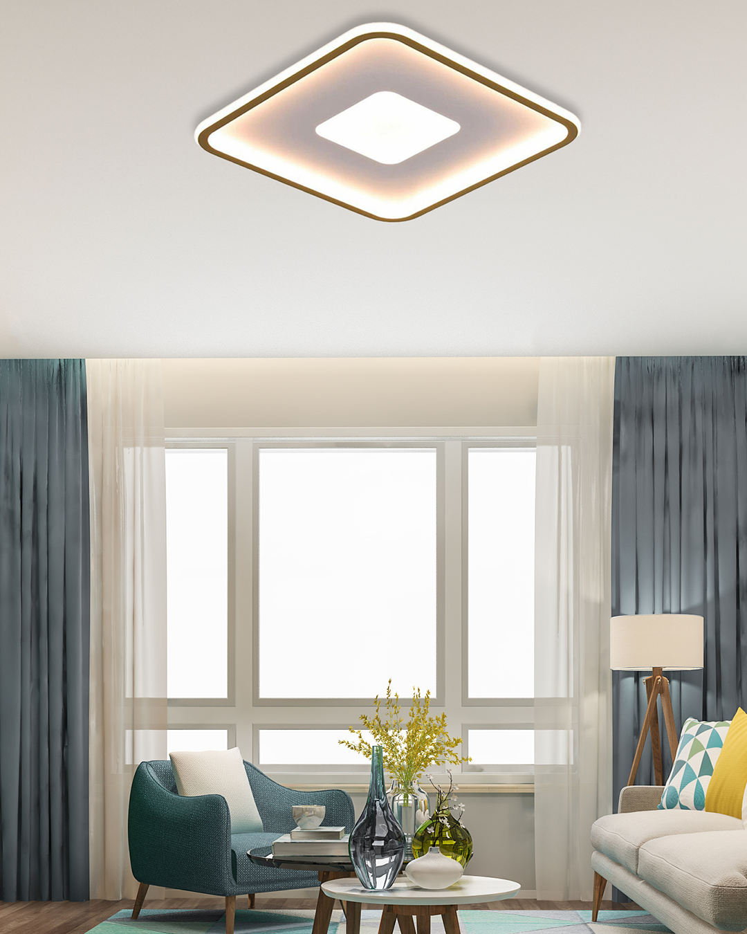 Eris Modern Dekoratif Kare Plafonyer Led Avize Aydınlatma 3 Renk Modlu KOZ8050