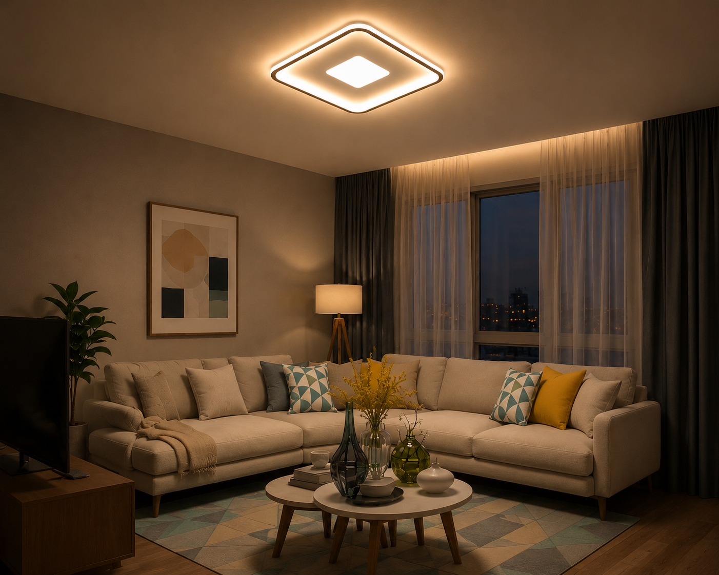 Eris Modern Dekoratif Kare Plafonyer Led Avize Aydınlatma 3 Renk Modlu KOZ8050